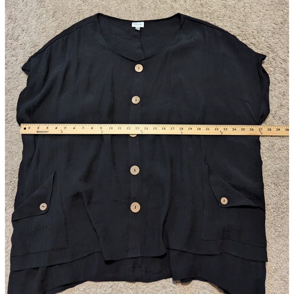 Avenue Brianna Button Top Plus Sz 22 24 Lagenlook Faux Wood Blouse Layered Gauzy - Picture 9 of 9